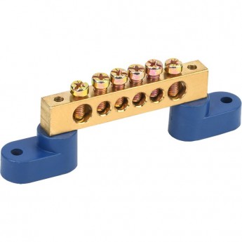 Шина REXANT 8х12 мм на двух угловых синих изоляторах 6 групп Шина REXANT 8х12 мм на двух угловых синих изоляторах 6 групп