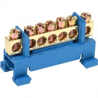 Шина REXANT с синим изолятором тип стойка на рейку 6x9 мм 7 групп Шина REXANT с синим изолятором тип стойка на рейку 6x9 мм 7 групп