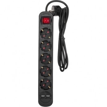 Удлинитель REXANT STANDARD 5 гнезд, 1,5м, 3х1,0мм², с/з, с выключателем, 2 USB, черный Удлинитель REXANT STANDARD 5 гнезд, 1,5м, 3х1,0мм², с/з, с выключателем, 2 USB, черный